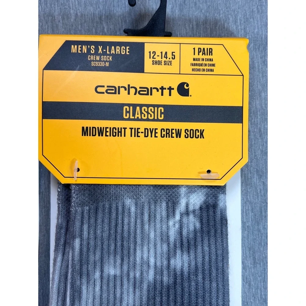 Carhartt Mens XL Tie Dye Crew Socks 2 Pair Khaki Grey Mens 12-14.5 Midweight NWT